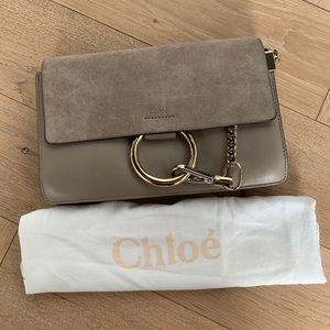 CHLOE Faye Beige Taupe Leather Crossbody Bag